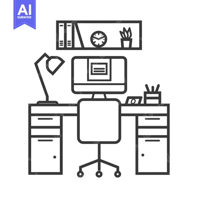 Premium design asset: Line Art Illustration of a Modern Office Desk Setup