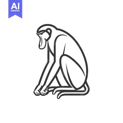 Aset desain premium: Line art illustration of a monkey sitting on its haunches