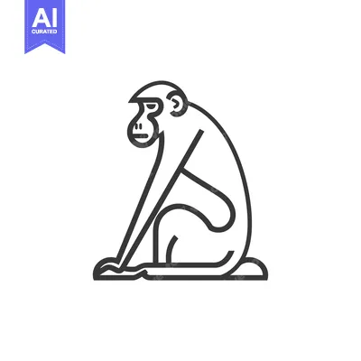Aset desain premium: Line art illustration of a monkey sitting on its haunches