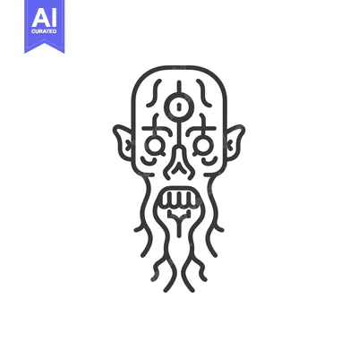 Line Art Illustration of a Monster with Three Eyes, Open Mouth, and Lo