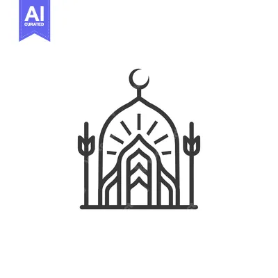 Aset premium populer: Line Art Illustration of a Mosque with a Crescent Moon
