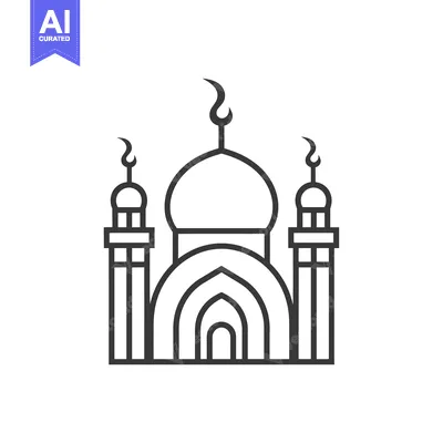 Aset desain premium: Line Art Illustration of a Mosque with Minarets