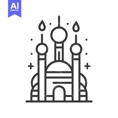 Line Art Illustration of a Mosque with Three Domes