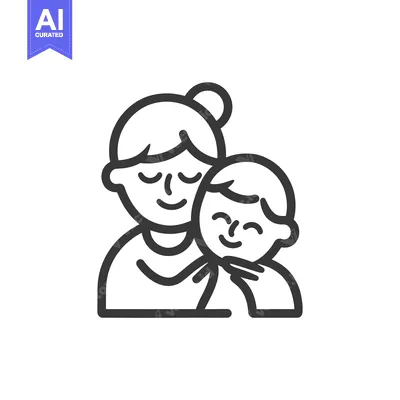 Popular premium asset: Line art illustration of a mother and child embracing