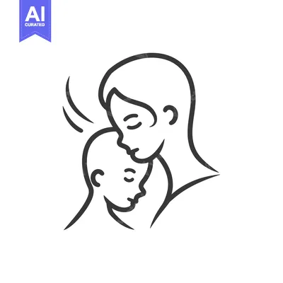 Aset premium populer: Line art illustration of a mother embracing her baby