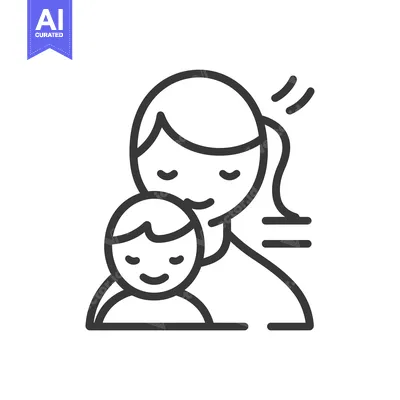 Aset desain premium: Line Art Illustration of a Mother Holding a Baby