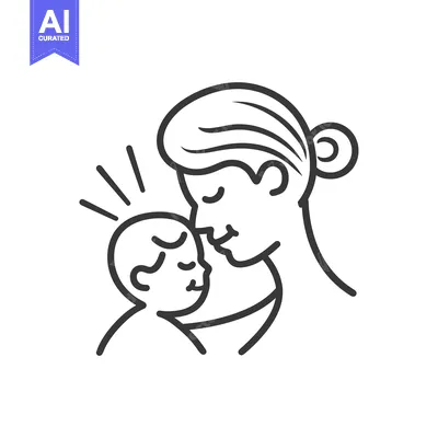 Popular premium asset: Line Art Illustration of a Mother Kissing Her Baby
