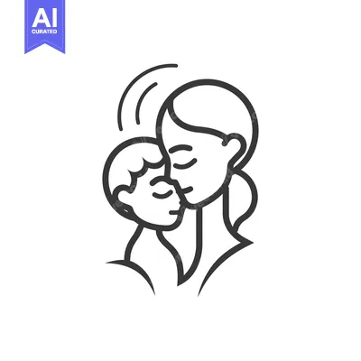 Aset premium populer: Line Art Illustration of a Mother Kissing Her Child on the Forehead