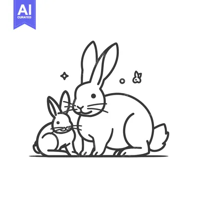 Aset premium populer: Line Art Illustration of a Mother Rabbit and Her Baby