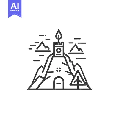Popular premium asset: Line Art Illustration of a Mountaintop Building with a Flame