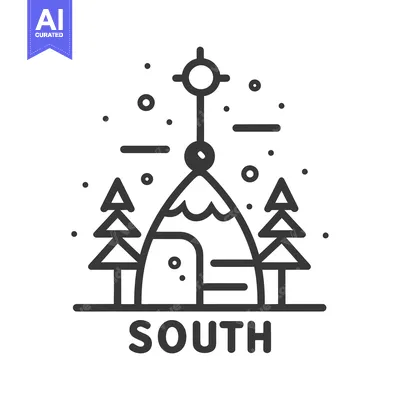 Aset premium populer: Line Art Illustration of a Mountain with a Compass Pointing South