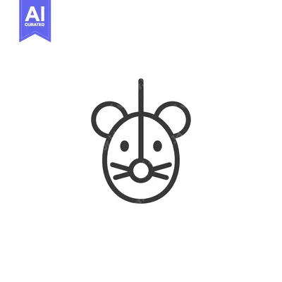 Aset desain premium: Line Art Illustration of a Mouse Face with a Tail
