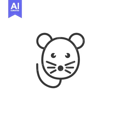 Aset desain premium: Line art illustration of a mouse's head and tail