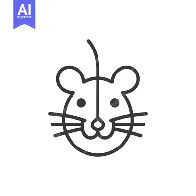Download Line art illustration of a mouse's head with a tail Vector Graphic