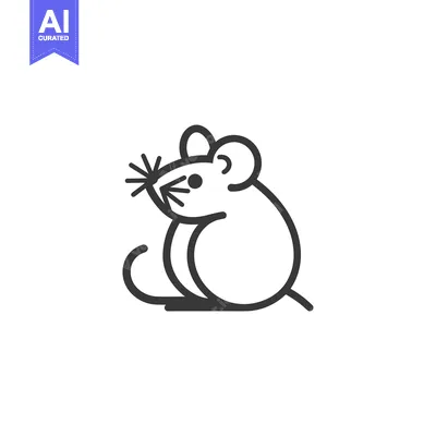 Premium design asset: Line Art Illustration of a Mouse Sitting with a Tail