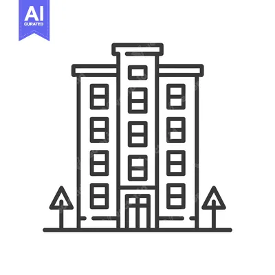 Download Line Art Illustration of a Multi-Story Building with Trees Vector Graphic