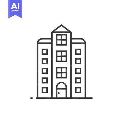 Aset desain premium: Line Art Illustration of a Multi-Story Building with Windows and a Doo