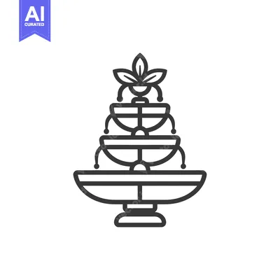 Download Line Art Illustration of a Multi-Tiered Fountain with a Flower on Top Vector Graphic