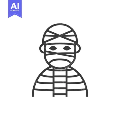 Aset desain premium: Line Art Illustration of a Mummy in Striped Clothing