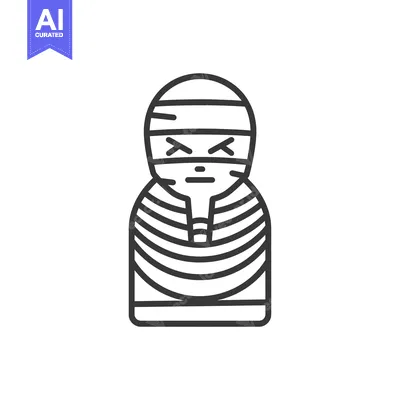 Aset desain premium: Line art illustration of a mummy with an angry expression