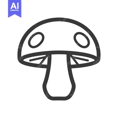 Aset desain premium: Line art illustration of a mushroom with a rounded cap and a thick ste