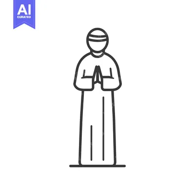 Premium design asset: Line art illustration of a Muslim man praying