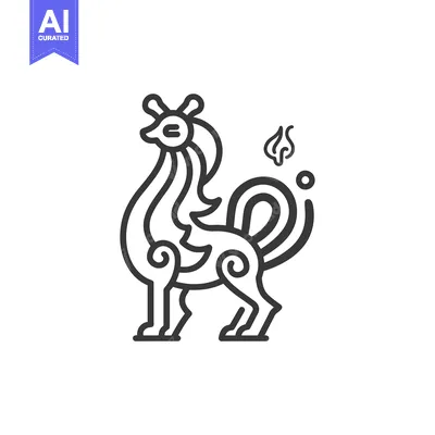 Aset premium populer: Line Art Illustration of a Mythical Creature with a Flame Tail