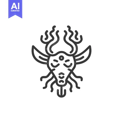 Popular premium asset: Line Art Illustration of a Mythical Creature with Antlers and a Third