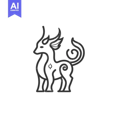 Premium design asset: Line Art Illustration of a Mythical Creature with Antlers, Wings, and