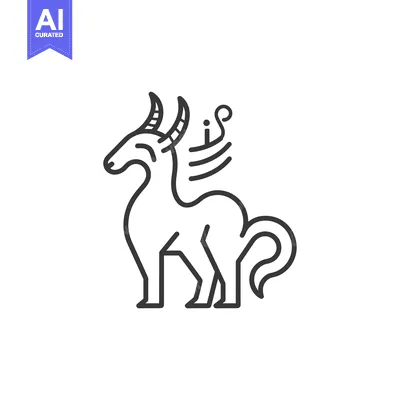 Line Art Illustration of a Mythical Creature with Horns and Wings