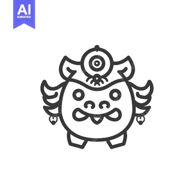 Aset premium populer: Line art illustration of a mythical creature with wings and a third ey