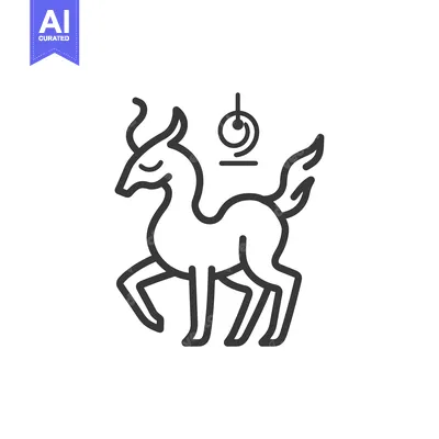 Popular premium asset: Line art illustration of a mythical deer with antlers and a symbol abo