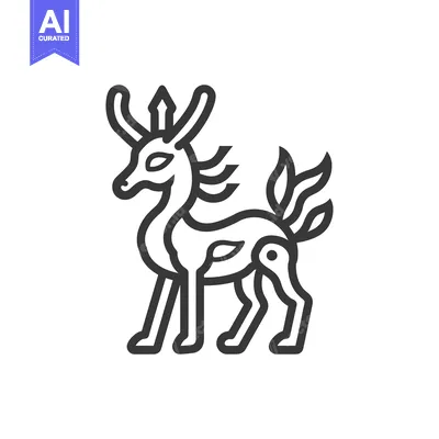 Aset premium populer: Line art illustration of a mythical deer with ornate antlers and a fla