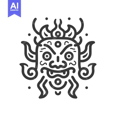 Popular premium asset: Line Art Illustration of a Mythical Demon Face with Ornate Details
