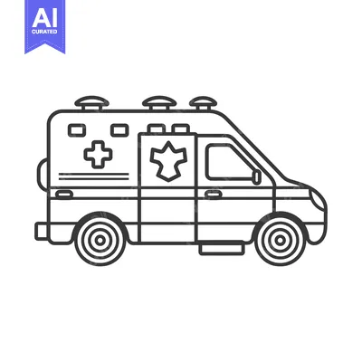 Aset desain premium: Line art illustration of an ambulance with a cross and star