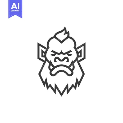Popular premium asset: Line Art Illustration of an Angry, Bearded, Spiky-Haired Orc Face