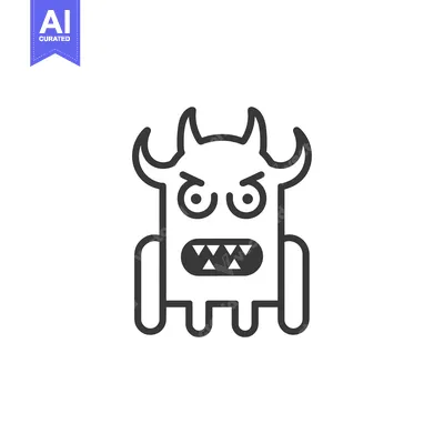 Premium design asset: Line art illustration of an angry monster with horns