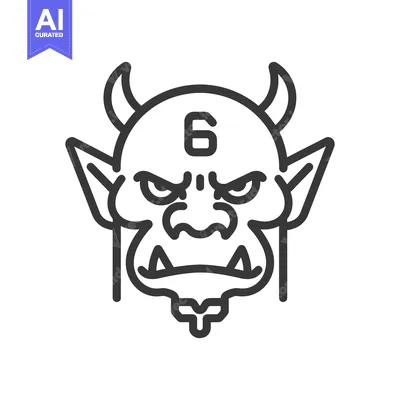 Popular premium asset: Line Art Illustration of an Angry Monster with Horns and the Number Si