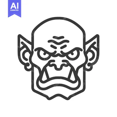 Aset desain premium: Line Art Illustration of an Angry Orc Head
