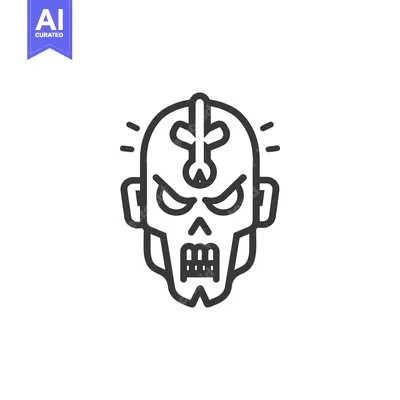 Popular premium asset: Line Art Illustration of an Angry Skull Face with a Cross on its Foreh
