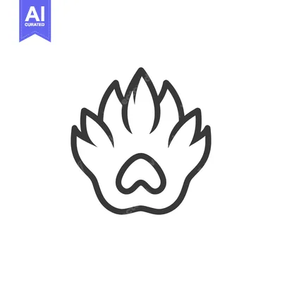 Aset desain premium: Line art illustration of an animal paw print with flames