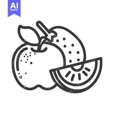 Premium design asset: Line Art Illustration of an Apple, a Kiwi, and a Watermelon Slice