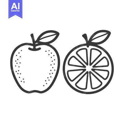 Popular premium asset: Line Art Illustration of an Apple and an Orange Slice