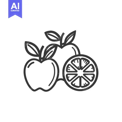Aset desain premium: Line Art Illustration of an Apple and an Orange Slice