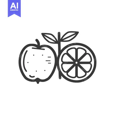 Popular premium asset: Line Art Illustration of an Apple and an Orange Slice