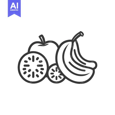 Aset premium populer: Line Art Illustration of an Apple, Banana, and Kiwi Fruit