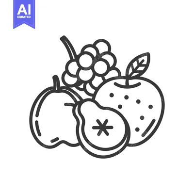 Aset premium populer: Line Art Illustration of an Apple, Pear, and Grapes