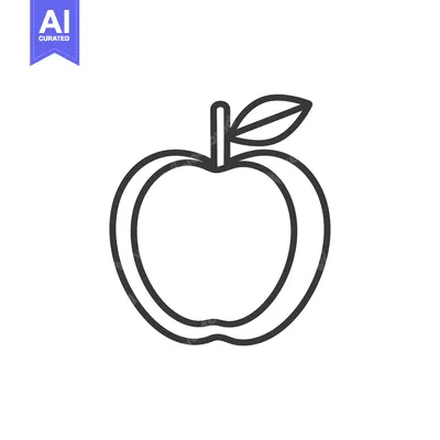 Premium design asset: Line art illustration of an apple with a leaf