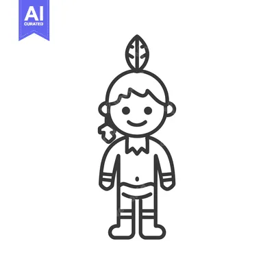 Aset premium populer: Line Art Illustration of a Native American Boy Wearing Traditional Clo