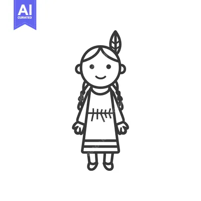 Aset premium populer: Line Art Illustration of a Native American Girl